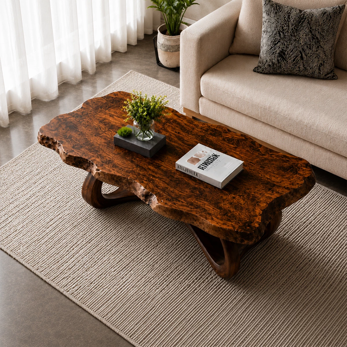 Live Edge Burl Wood Coffee Table – Sculptural Natural Wood Center Table for Modern Living Room - Livewoodcraft - 10