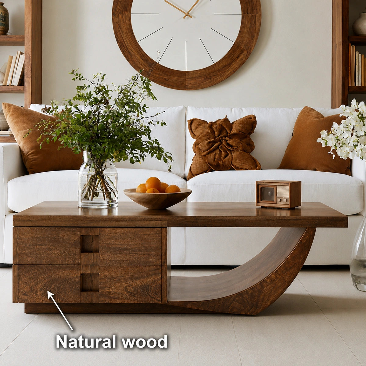 Natural Solid Wood Coffee Table – Sculptural Modern Storage Style - Livewoodcraft - 10
