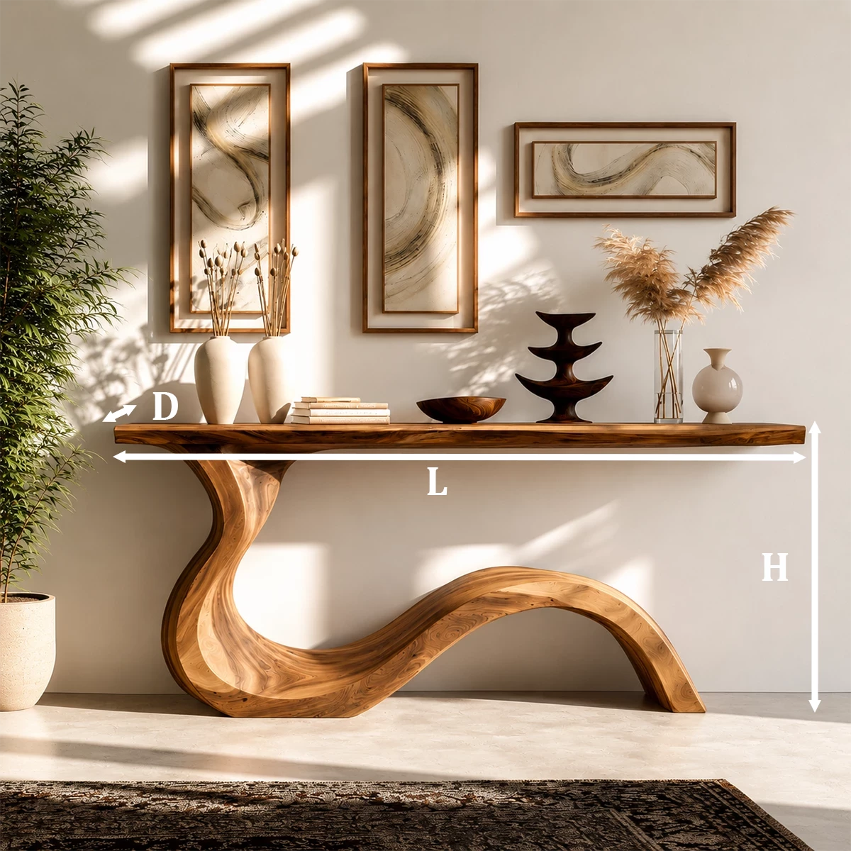 Natural Solid Wood Console Table Sculptural Wabi Sabi Style - Livewoodcraft - 10