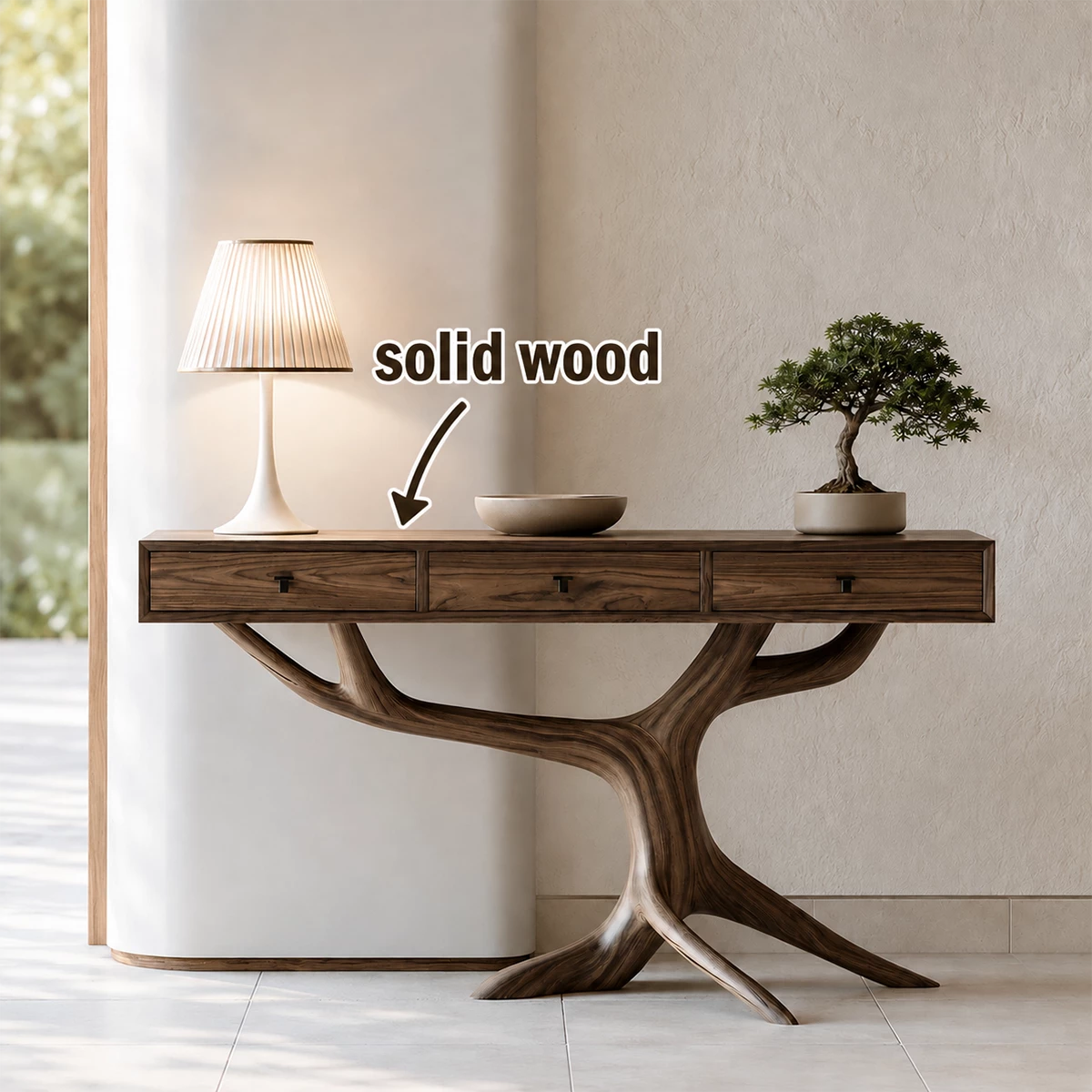 Natural Solid Wood Console Table Tree Root Wabi Sabi Style - Livewoodcraft - 10