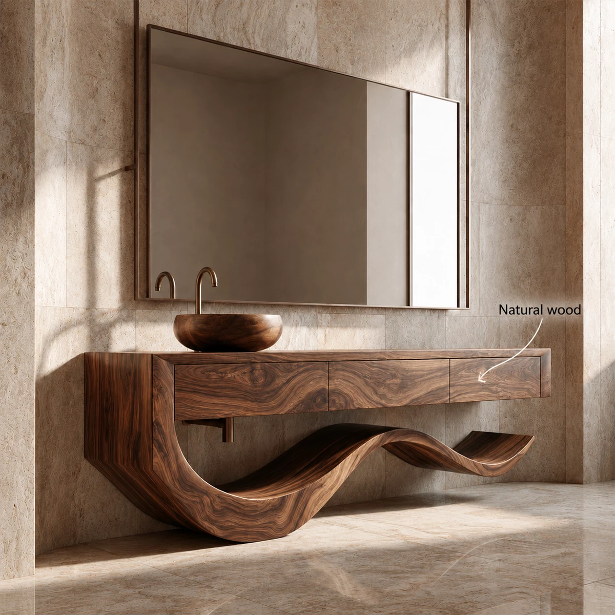 Organic Bathroom Vanity With Sculptural Wave Solid Wood Base - Livewoodcraft - 11