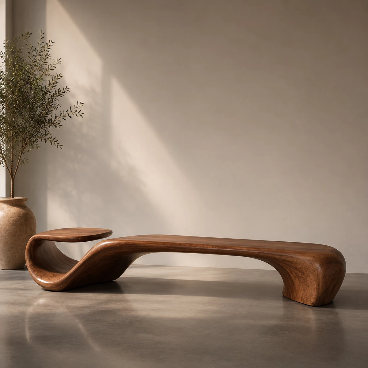 Organic Curved Wood Bench – Sculptural Natural Wood Bench for Modern Interior - Livewoodcraft - 11
