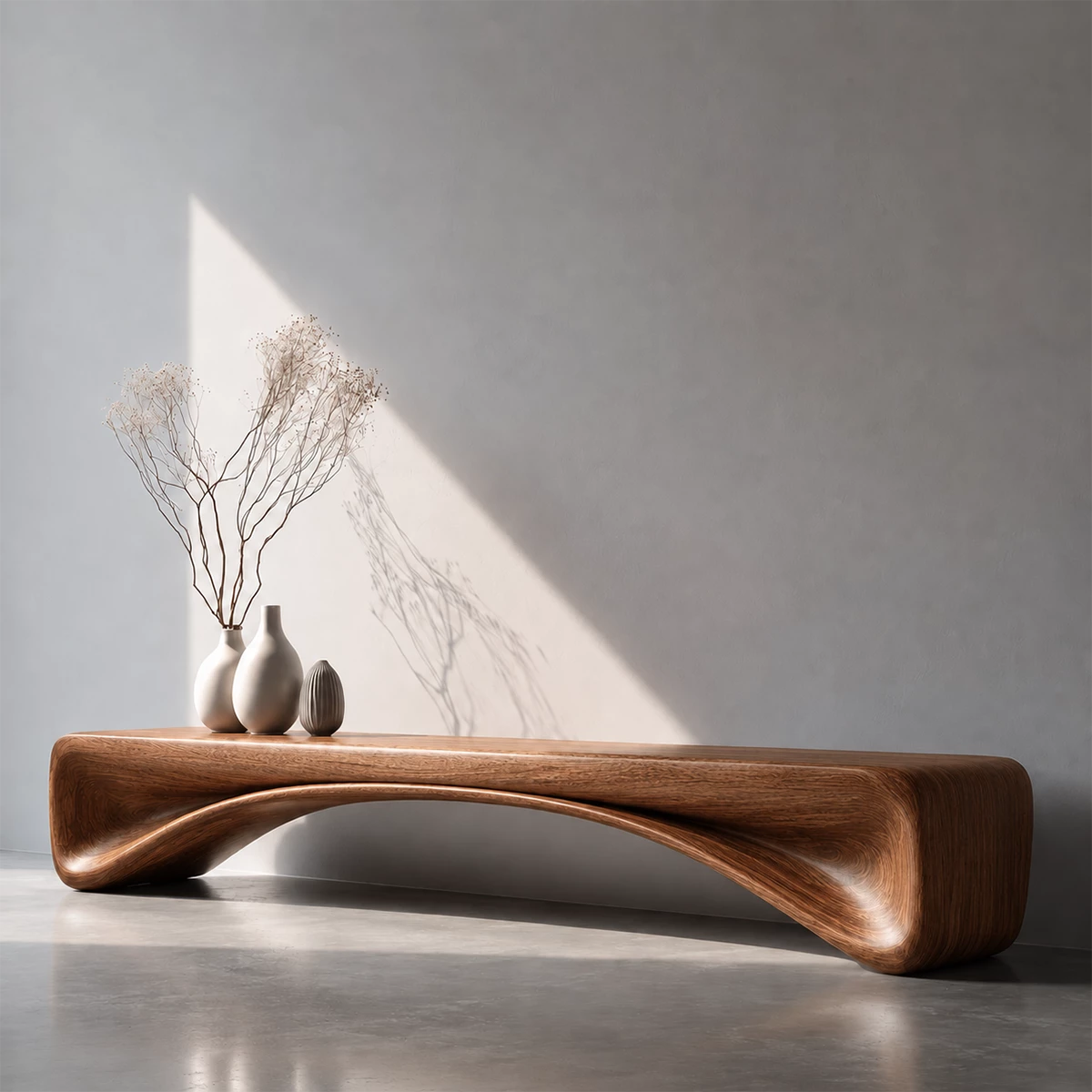 Organic Curved Wood Console Bench – Natural Wood Entryway Table for Modern Interior - Livewoodcraft - 11