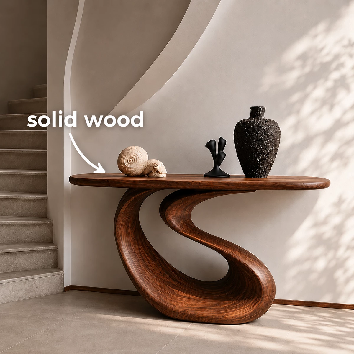 Organic Loop Sculptural Console Table in Natural Solid Wood - Livewoodcraft - 10