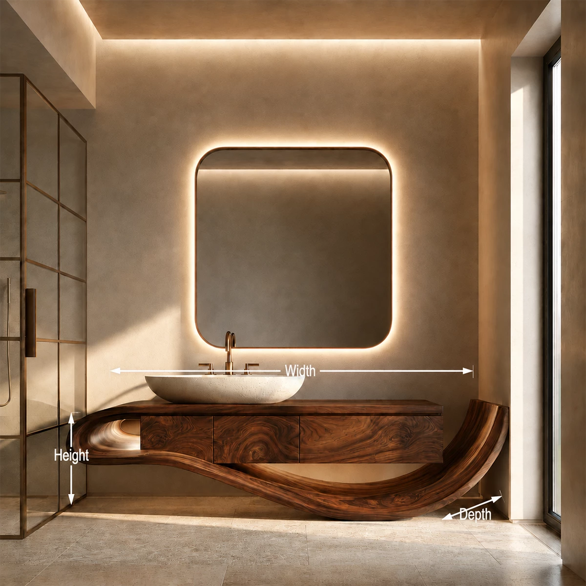 Organic Solid Wood Bathroom Vanity With Sculptural Wave Base - Livewoodcraft - 10
