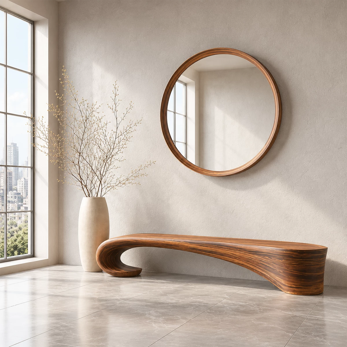 Sculptural Wave Wood Bench – Organic Natural Wood Entryway Bench for Modern Interior - Livewoodcraft - 11