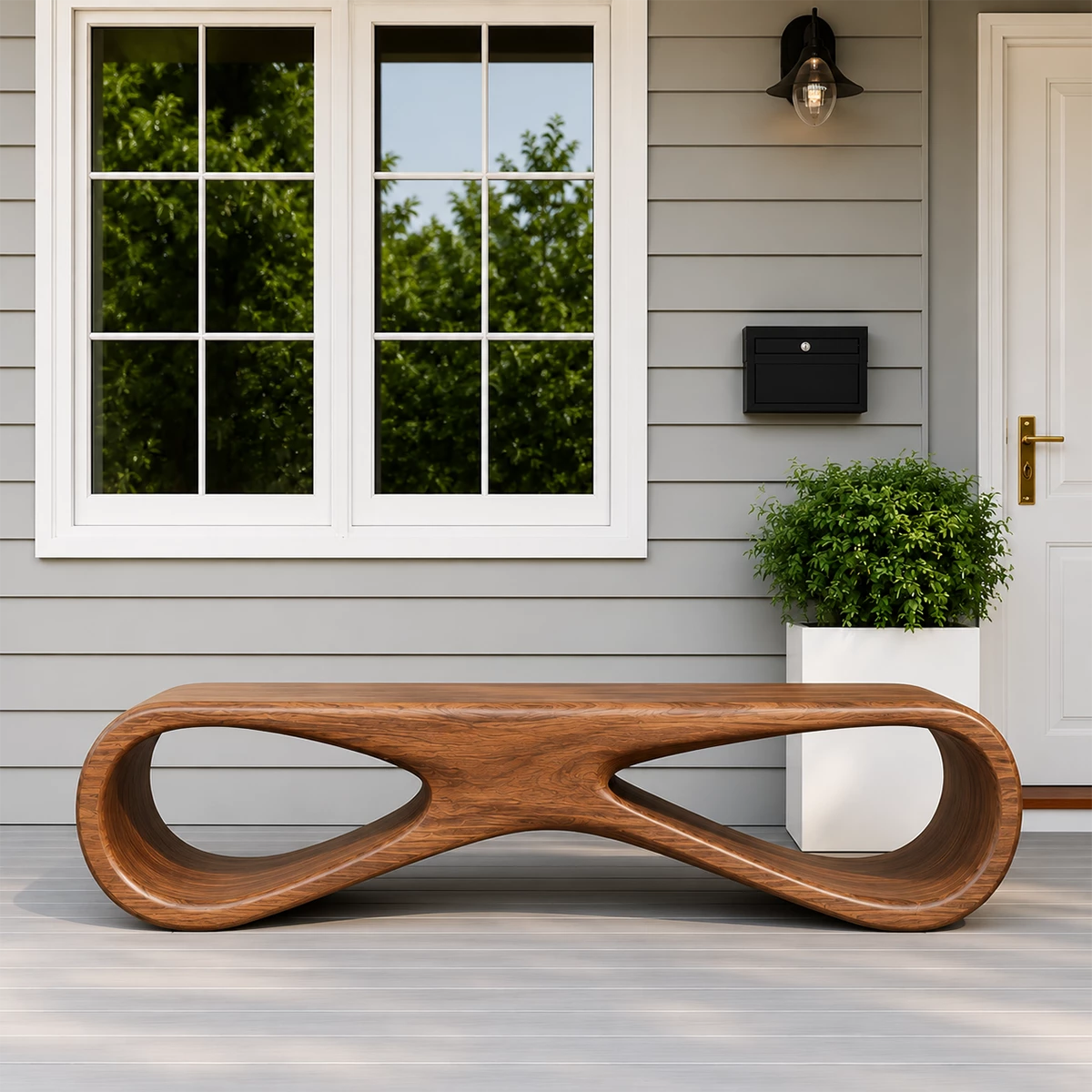 Sculptural Wave Wood Outdoor Bench – Natural Wood Patio Bench for Modern Exterior - Livewoodcraft - 11