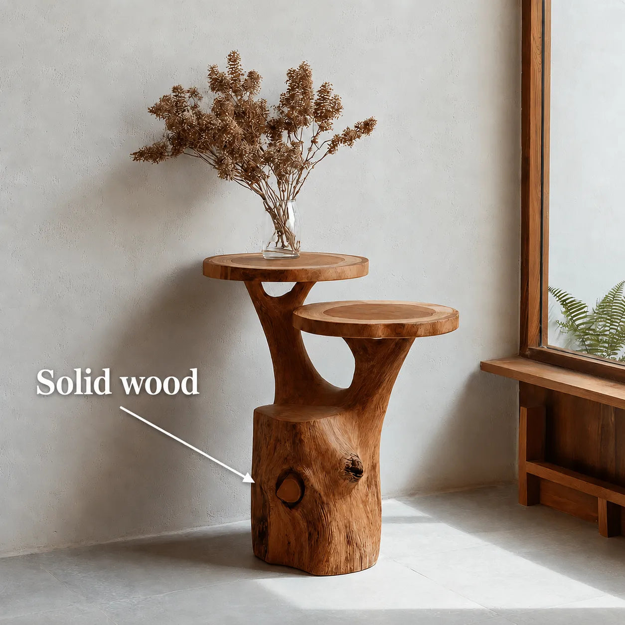 Tiered Natural Solid Wood Side Table with Organic Tree Trunk Base - Livewoodcraft - 10