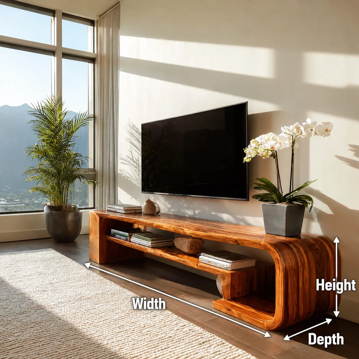 Waterfall Natural Solid Wood TV Stand with Open Display Shelves - Livewoodcraft - 10