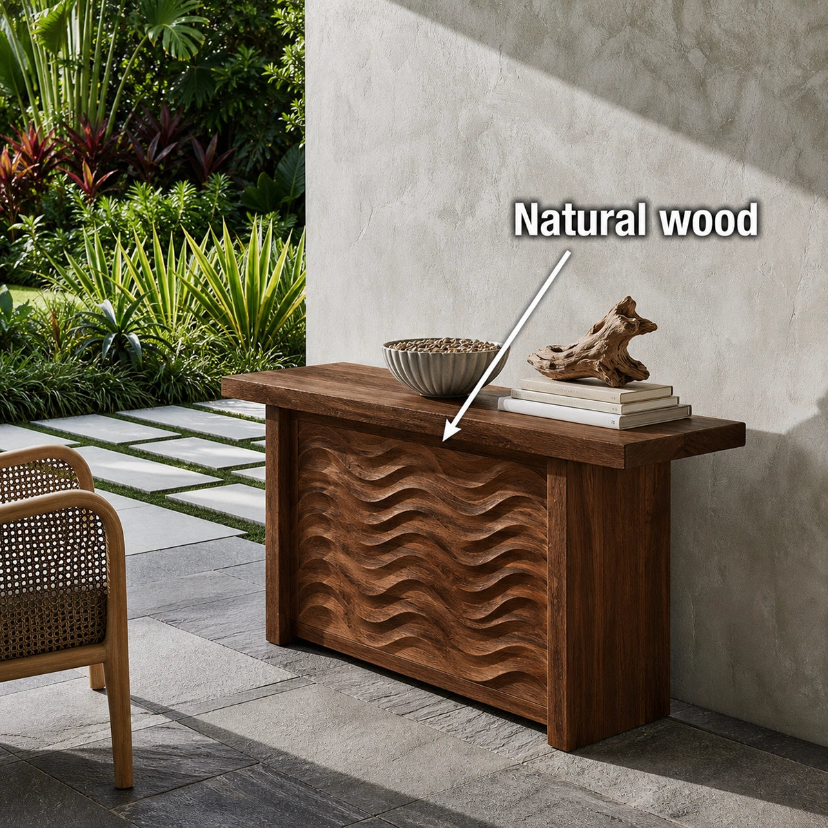 Wave Front Natural Solid Wood Sideboard Cabinet with Hidden Storage - Livewoodcraft - 8368 - 10