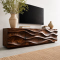 Sculpted Wave Natural Solid Wood TV Stand with Eight Drawer Storage