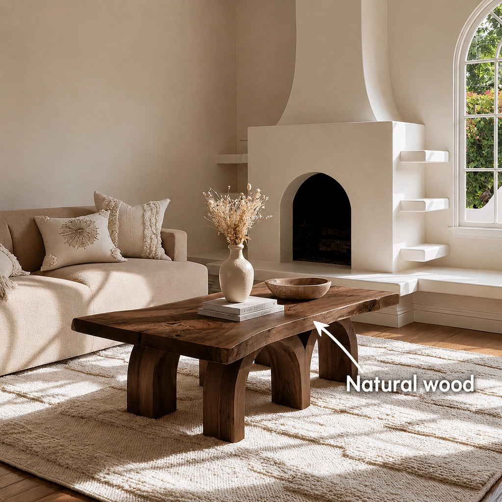 Handcrafted Solid Walnut Live Edge Coffee Table | Rustic Modern Wood Coffee Table for Living Room