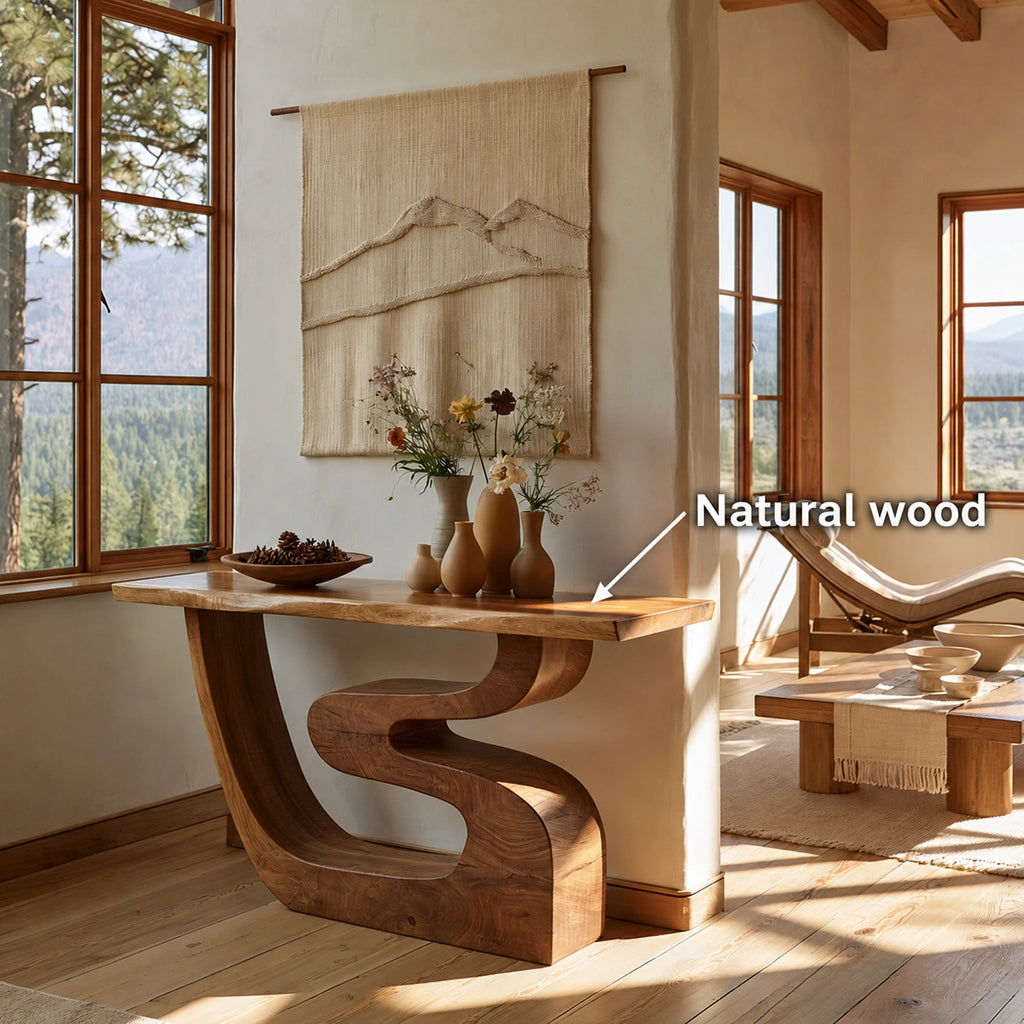 Sculptural Solid Wood Console Table with Curved Base