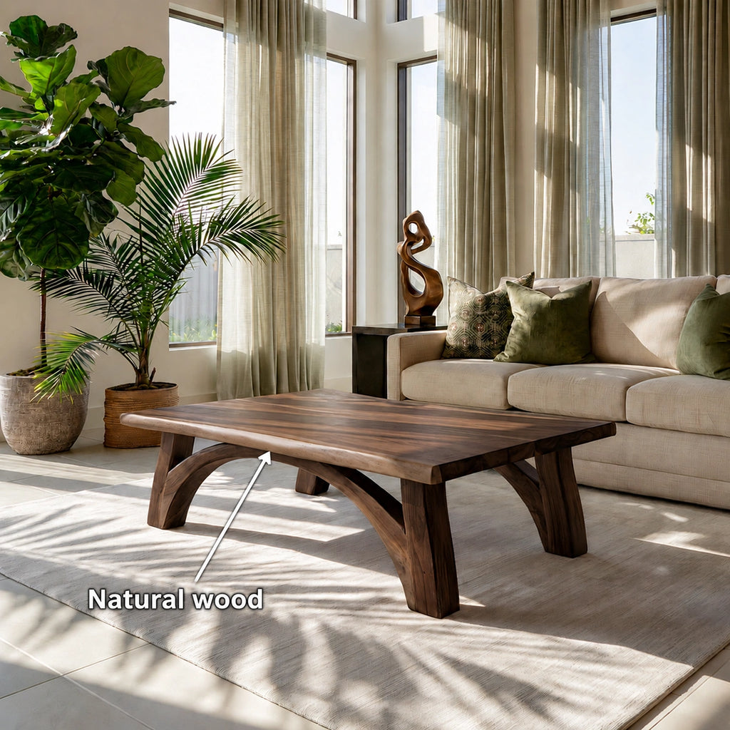 Modern Solid Walnut Coffee Table | Sculptural Curved Leg Wooden Coffee Table for Living Room
