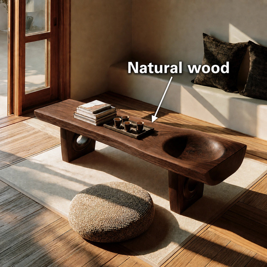 Handcrafted Solid Walnut Coffee Table with Carved Bowl | Sculptural Modern Living Room Table