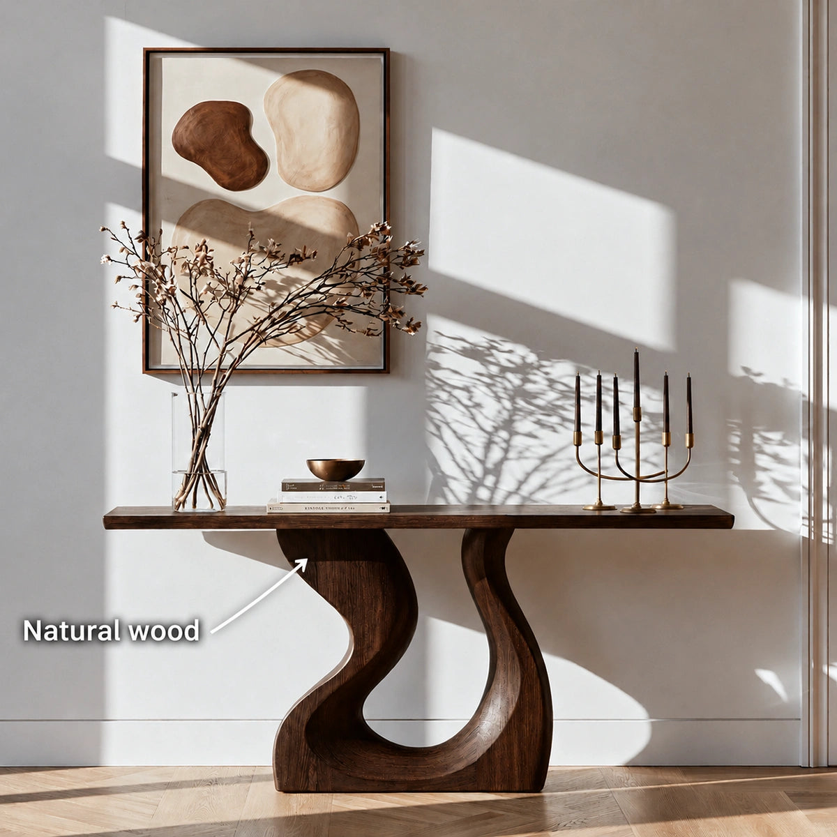 Sculptural Solid Wood Console Table with Curved Base