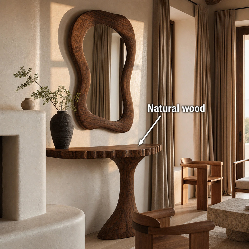 Pedestal Natural Solid Wood Console Table with Sculpted Edge