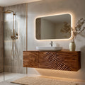 Natural Solid Wood Bathroom Cabinet – Sculpted Wave Modern Style