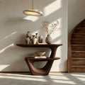 Sculptural Solid Wood Console Table with Open Shelf