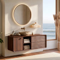 Natural Solid Wood Double Bathroom Vanity with 2 Drawers and Open Shelves