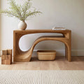 Flow Arch Natural Solid Wood Console Table with Open Storage Shelf