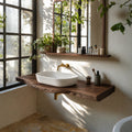 Natural Solid Wood Floating Bathroom Vanity with Sculptural Live Edge Top
