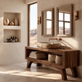 Natural Solid Wood Bathroom Vanity with Open Shelf – Rustic Wabi Sabi Style