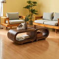 Modern Solid Walnut Nesting Coffee Table Set | Curved Wood Coffee Tables with Open Storage