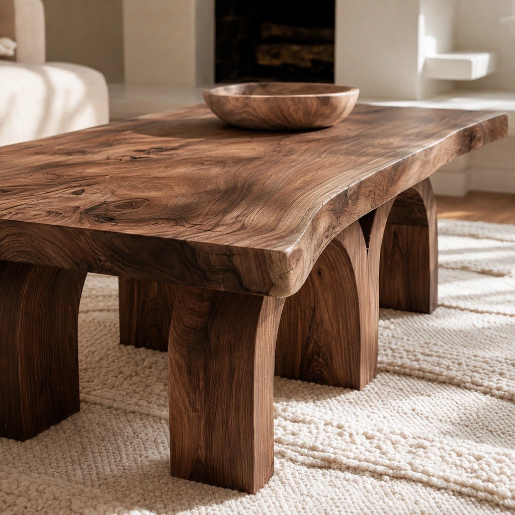 Handcrafted Solid Walnut Live Edge Coffee Table | Rustic Modern Wood Coffee Table for Living Room
