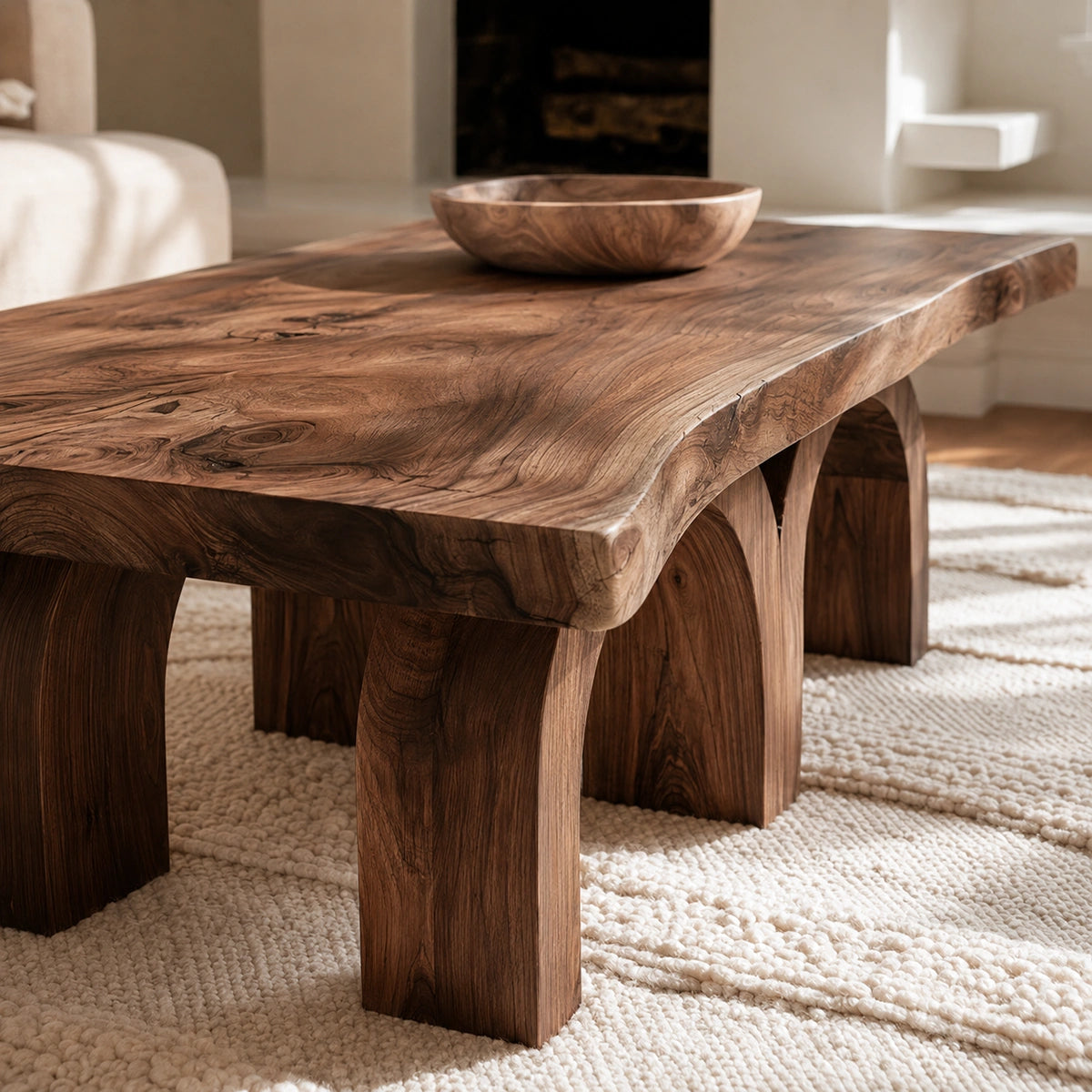 Handcrafted Solid Walnut Live Edge Coffee Table | Rustic Modern Wood Coffee Table for Living Room