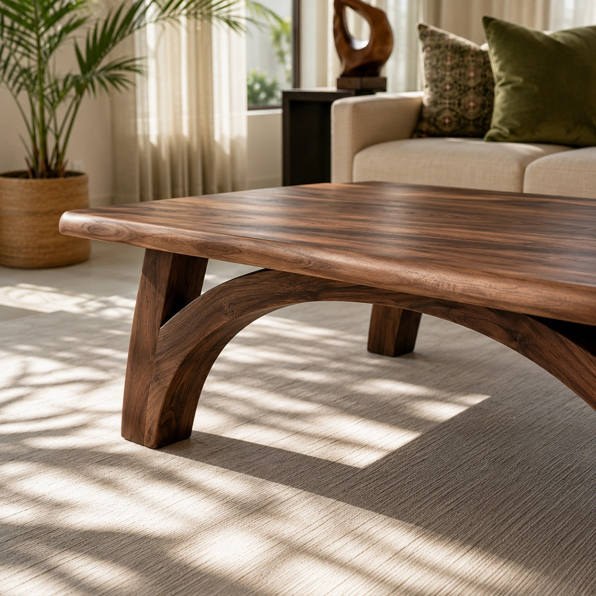 Modern Solid Walnut Coffee Table | Sculptural Curved Leg Wooden Coffee Table for Living Room