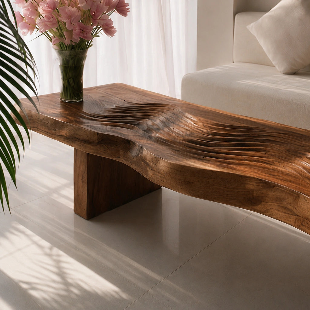 Handcrafted Solid Walnut Live Edge Coffee Table | Organic Rustic Modern Wood Coffee Table