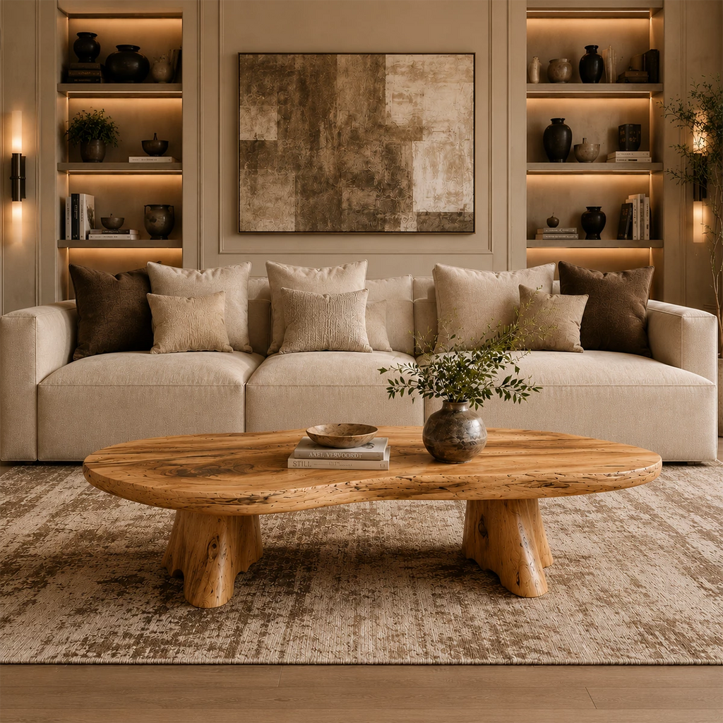 Organic Live Edge Coffee Table – Natural Wood Center Table for Modern Living Room