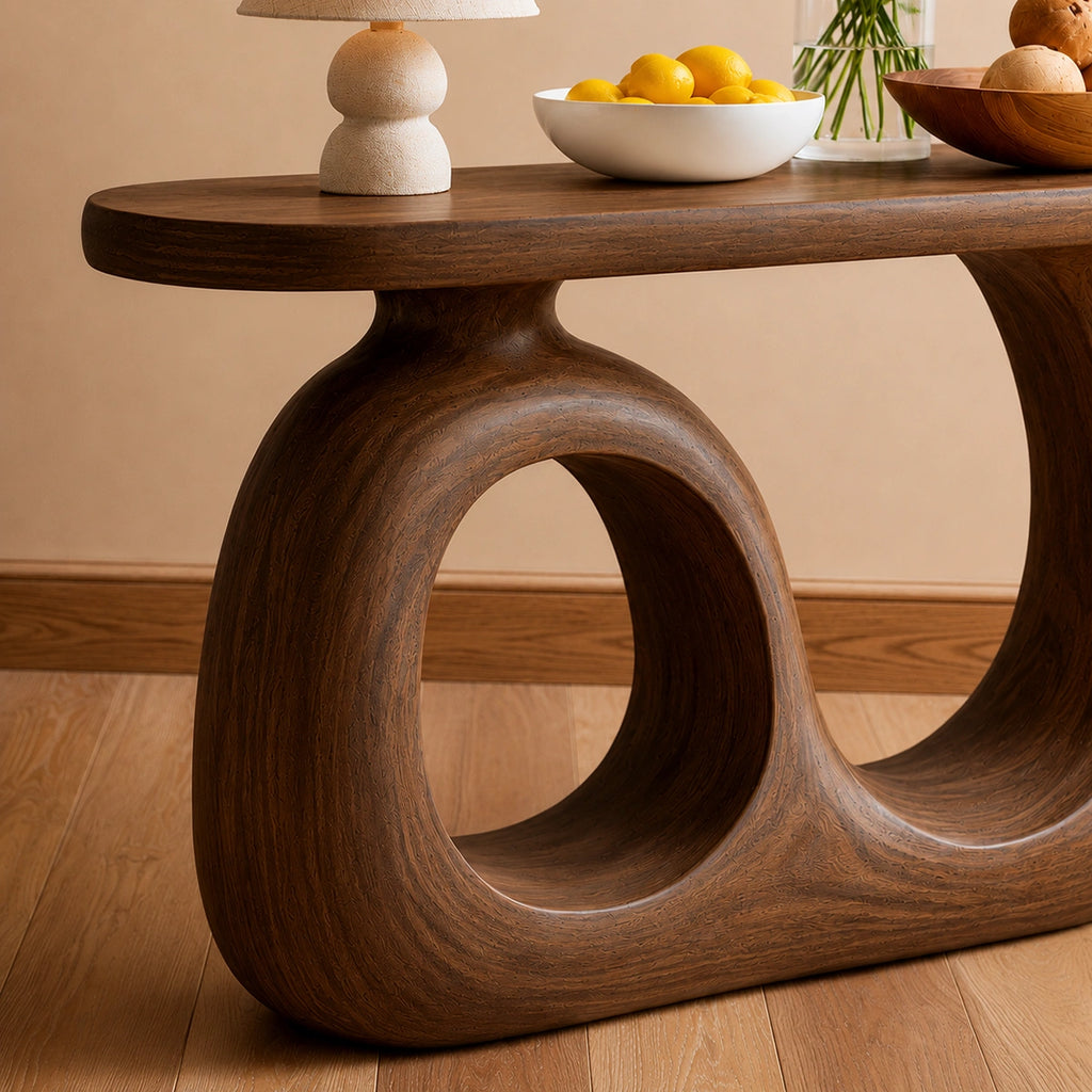 Organic Loop Natural Solid Wood Console Table for Entryway Decor