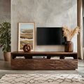 Modern Natural Solid Wood TV Stand with Wave Front Cabinet Design