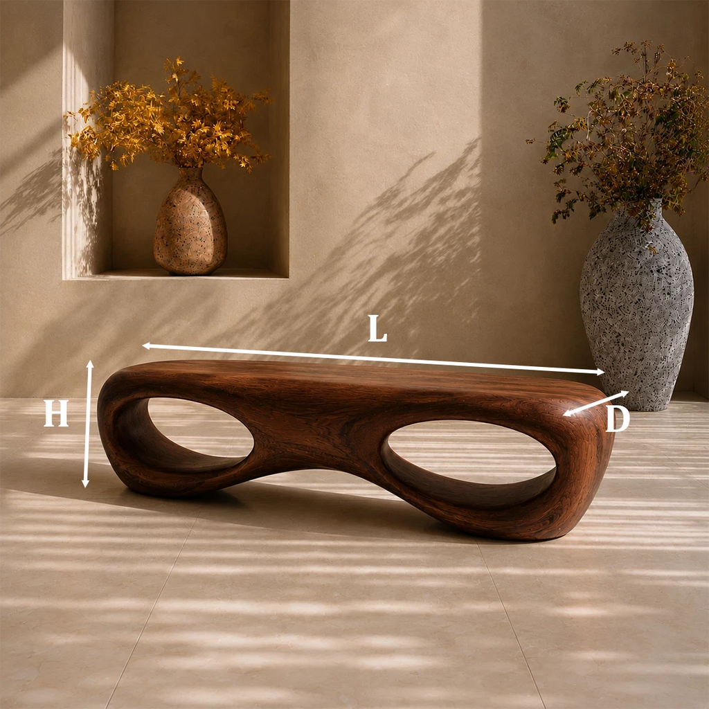 Sculptural Oval Wood Bench – Organic Natural Wood Bench for Modern Interior