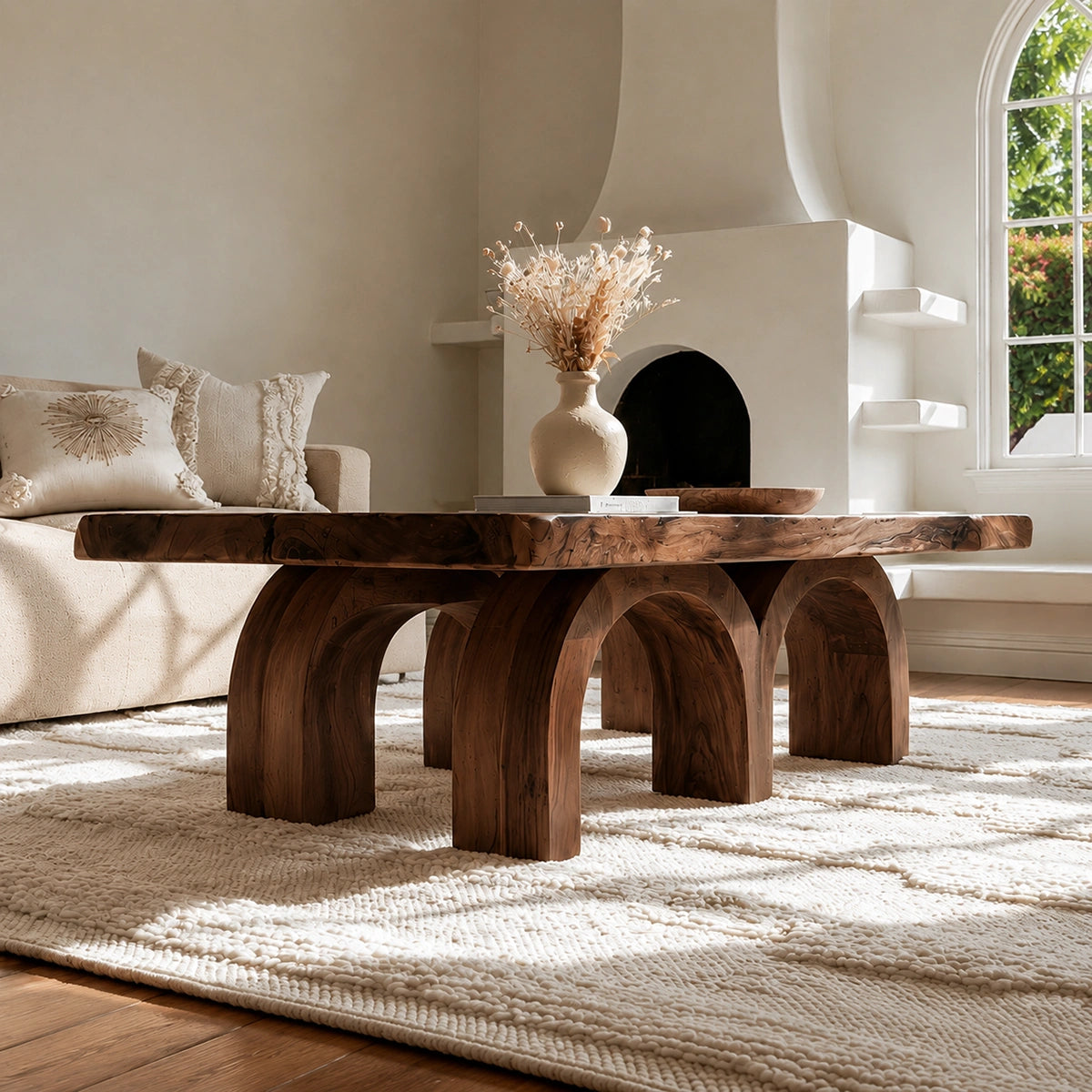 Handcrafted Solid Walnut Live Edge Coffee Table | Rustic Modern Wood Coffee Table for Living Room
