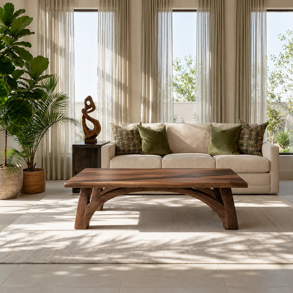 Modern Solid Walnut Coffee Table | Sculptural Curved Leg Wooden Coffee Table for Living Room
