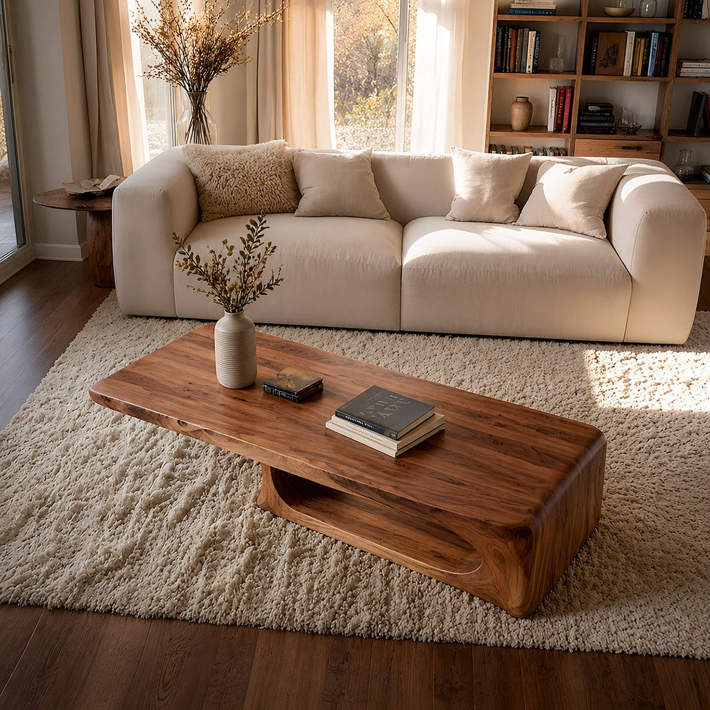 Natural Solid Wood Coffee Table – Sculptural Modern Style