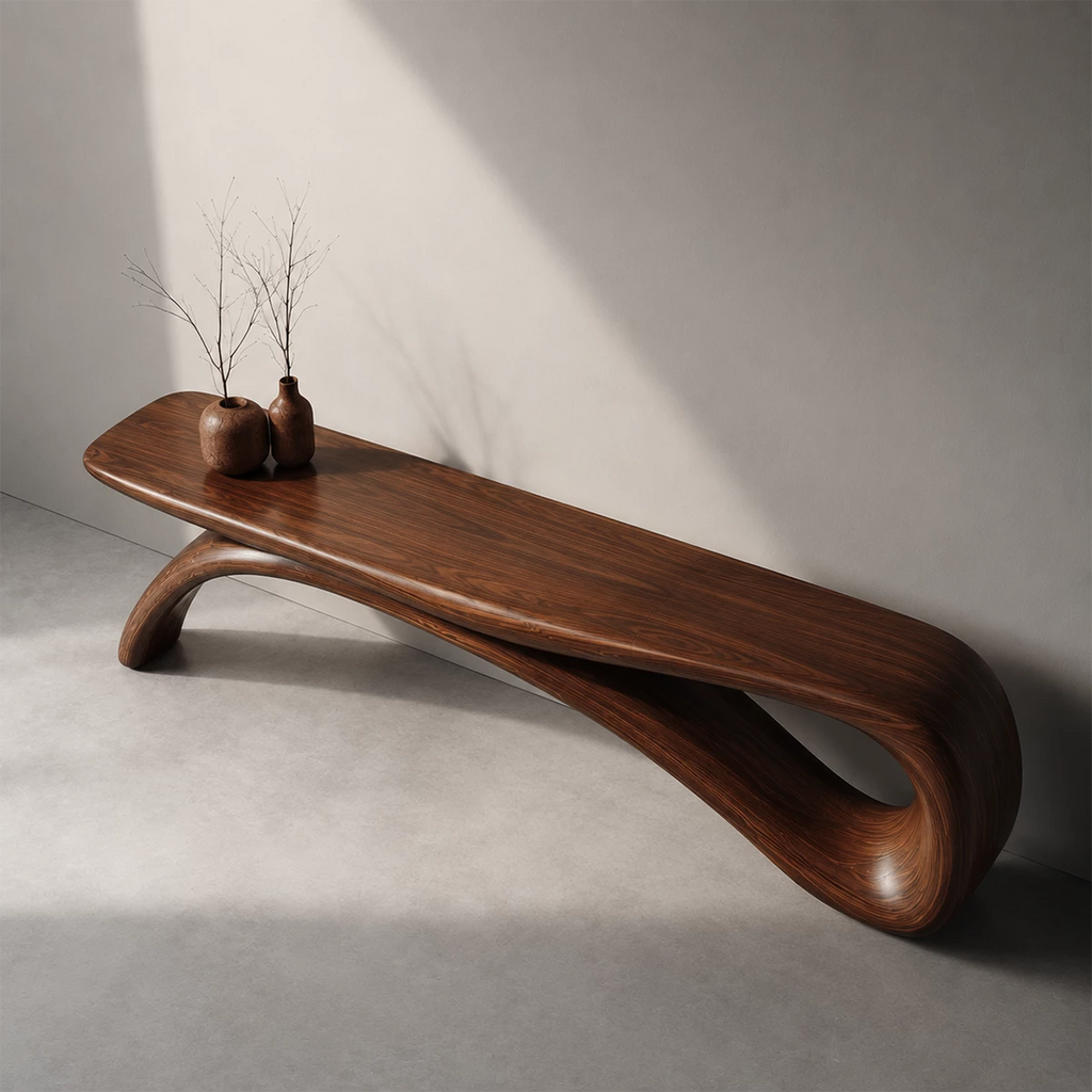 Sculptural Wave Wood Console Table – Organic Natural Wood Console for Modern Interior