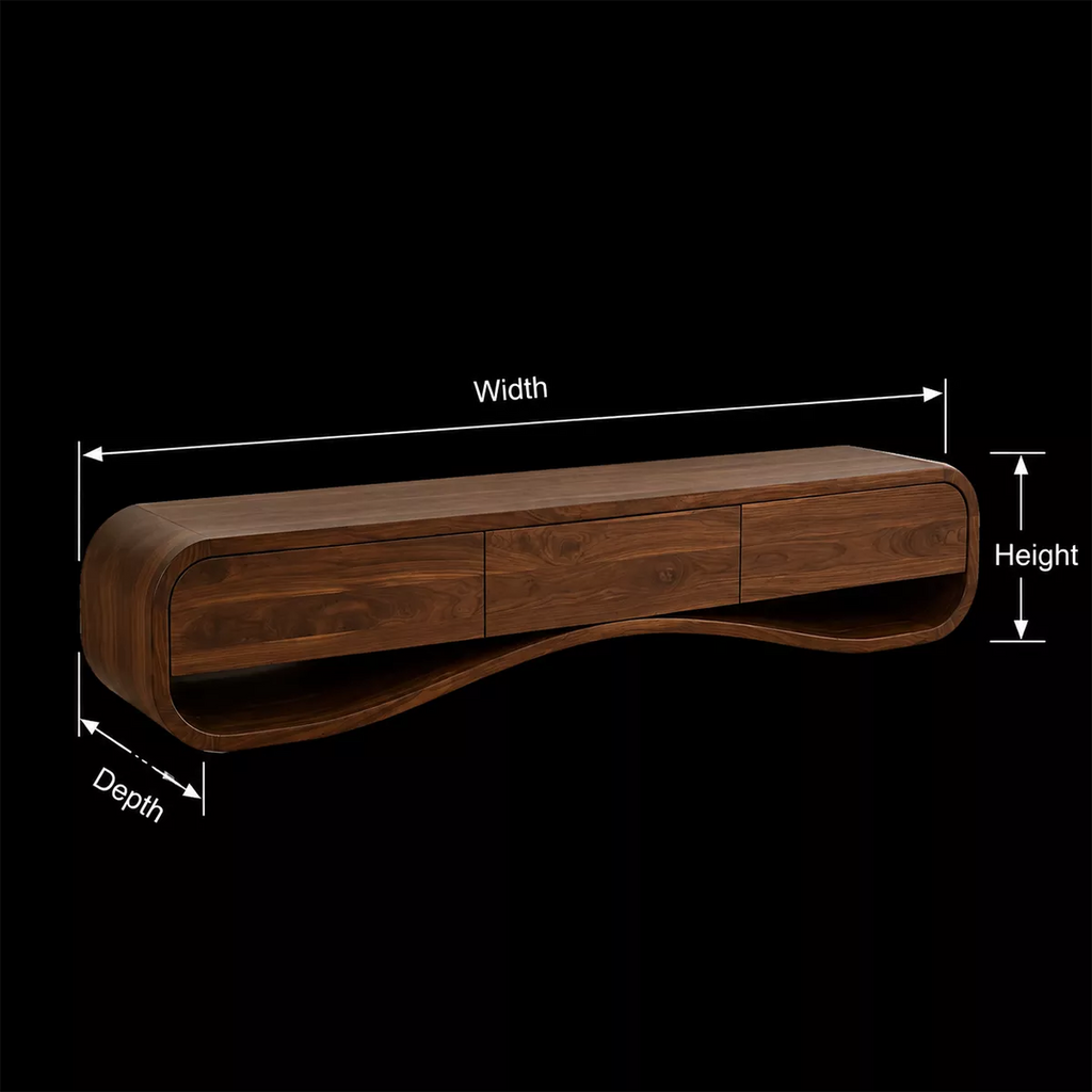 Modern Sculptural Solid Wood TV Stand With Rounded Frame For Living Room