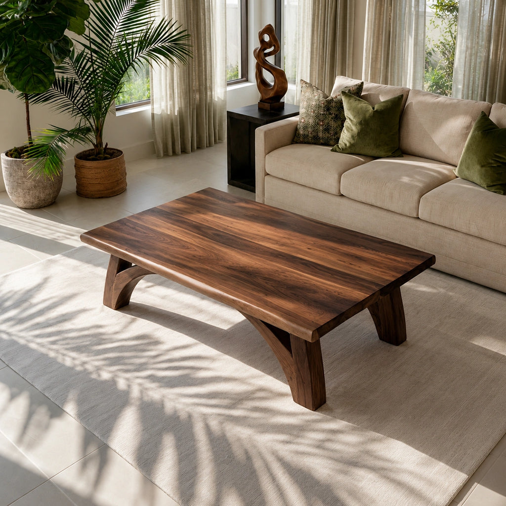 Modern Solid Walnut Coffee Table | Sculptural Curved Leg Wooden Coffee Table for Living Room