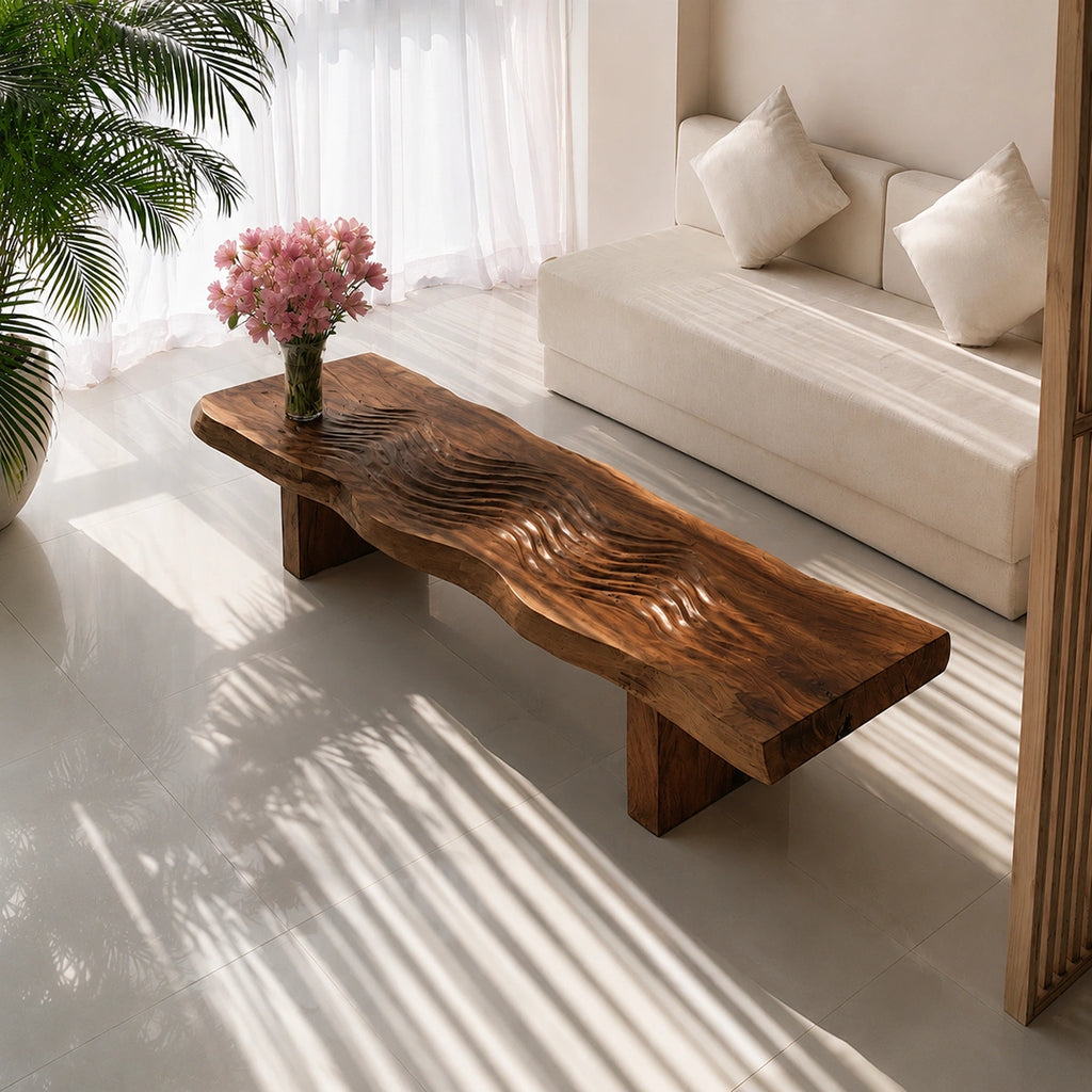 Handcrafted Solid Walnut Live Edge Coffee Table | Organic Rustic Modern Wood Coffee Table