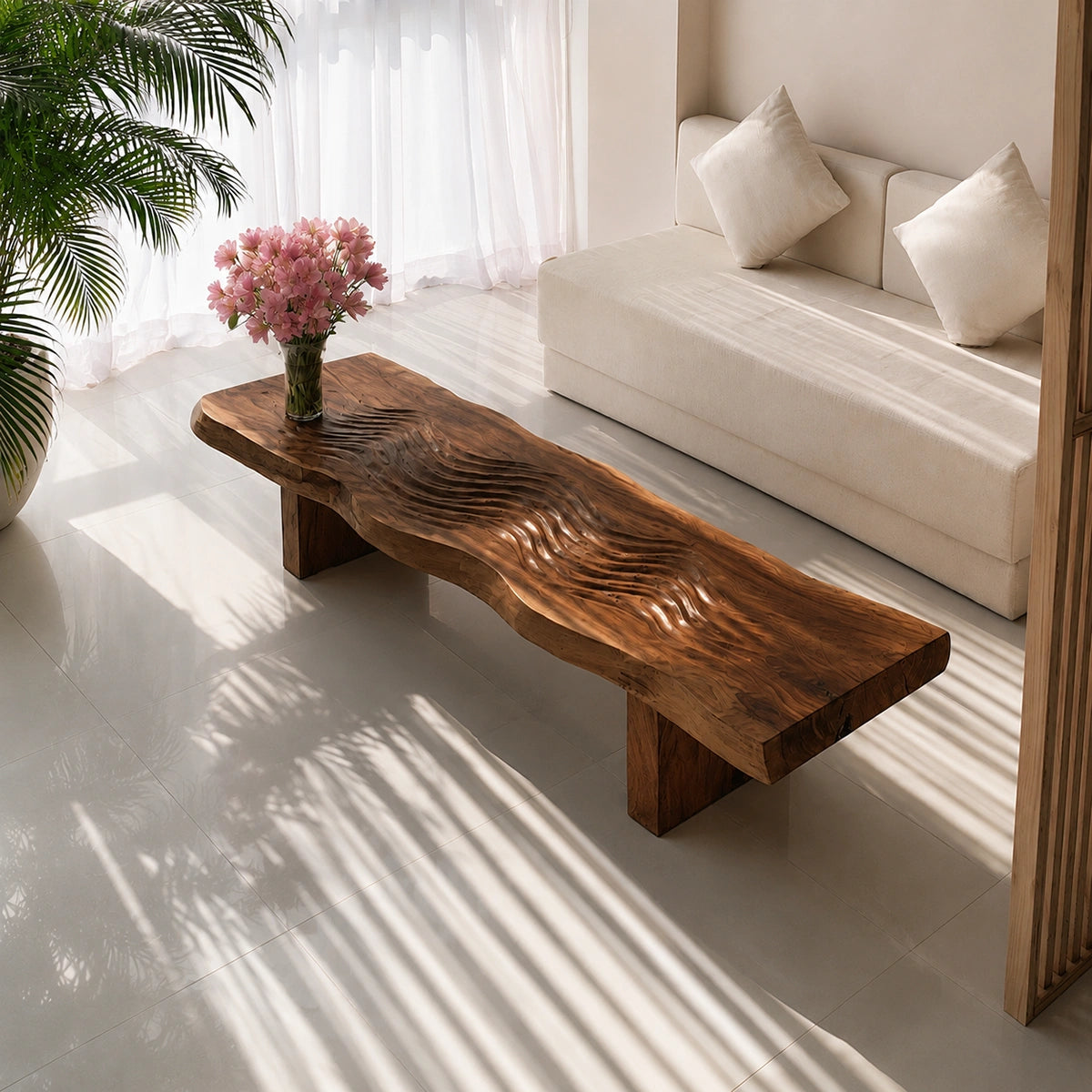 Handcrafted Solid Walnut Live Edge Coffee Table | Organic Rustic Modern Wood Coffee Table