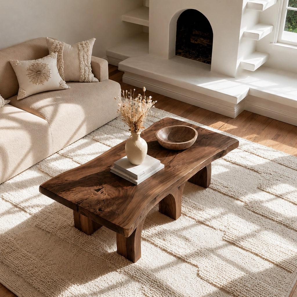 Handcrafted Solid Walnut Live Edge Coffee Table | Rustic Modern Wood Coffee Table for Living Room