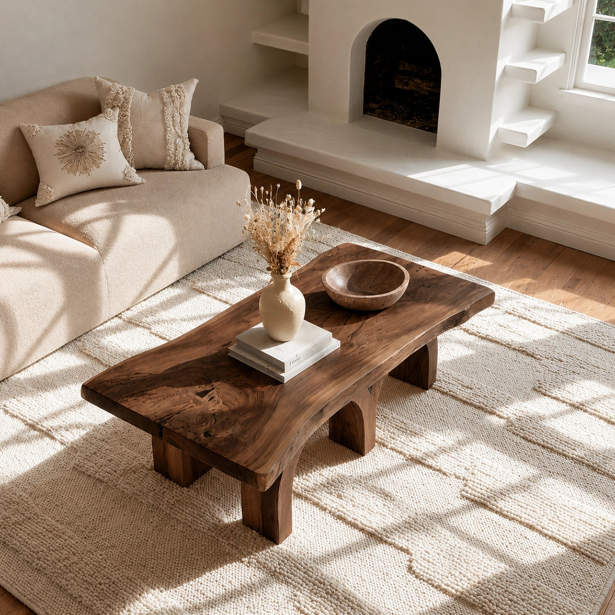 Handcrafted Solid Walnut Live Edge Coffee Table | Rustic Modern Wood Coffee Table for Living Room