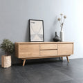 Mid Century Natural Solid Wood TV Stand with Drawer and Cabinet Storage