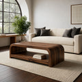 Modern Solid Walnut Waterfall Coffee Table with Open Storage | Minimalist Living Room Table
