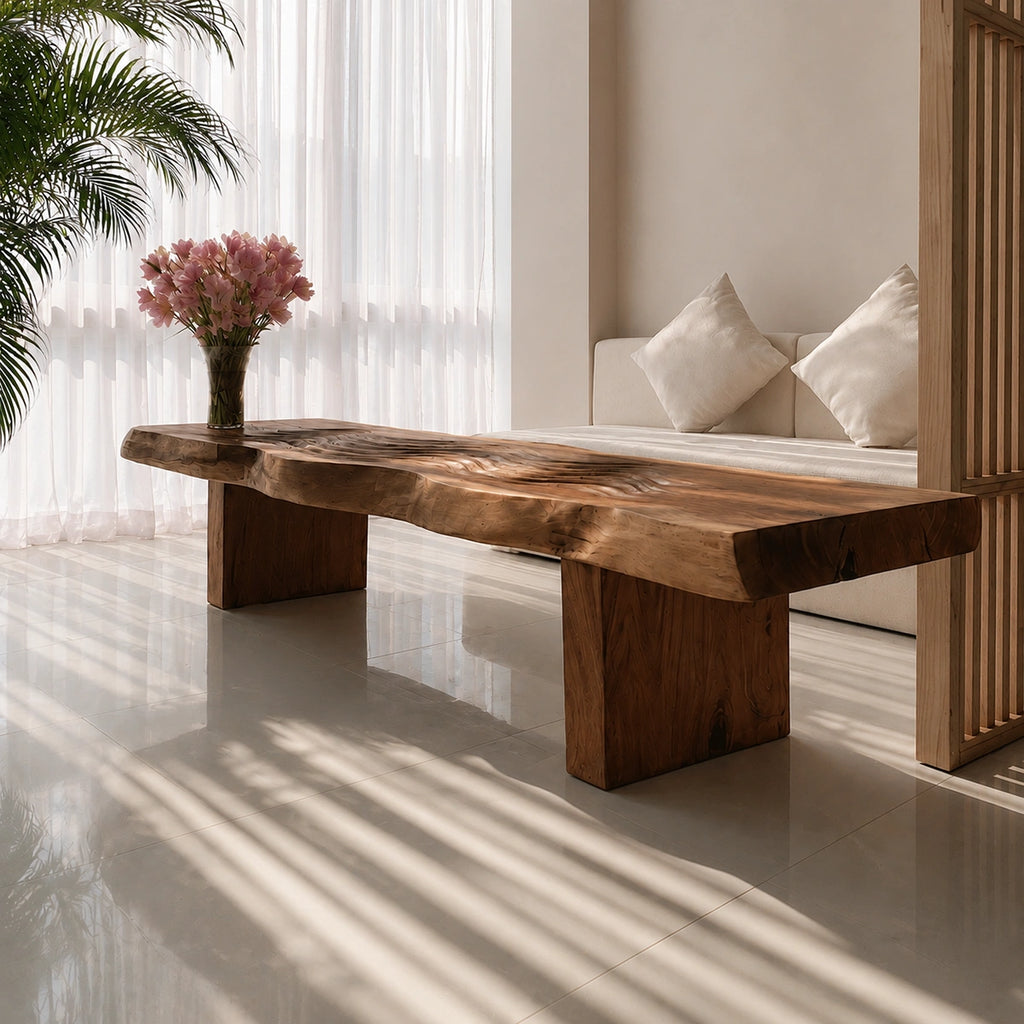 Handcrafted Solid Walnut Live Edge Coffee Table | Organic Rustic Modern Wood Coffee Table