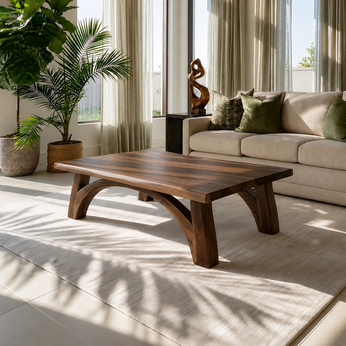 Modern Solid Walnut Coffee Table | Sculptural Curved Leg Wooden Coffee Table for Living Room